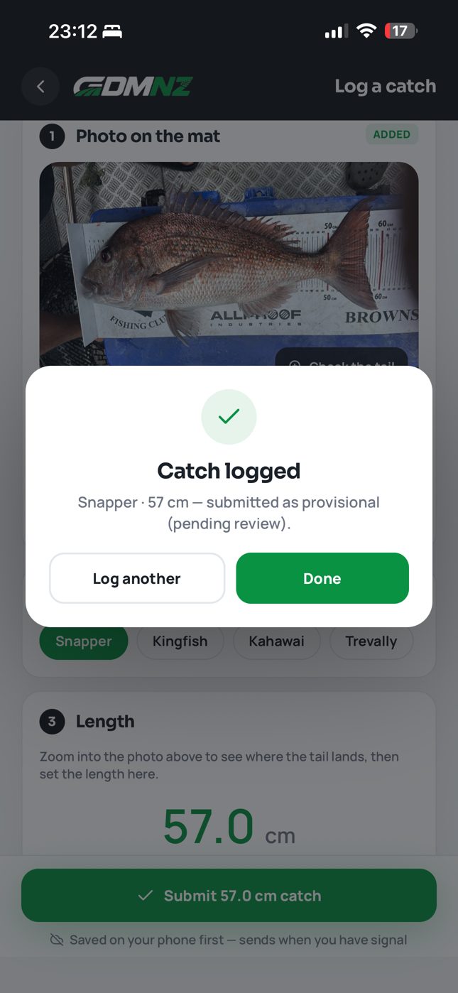 Log a catch in the Game Day Manager app